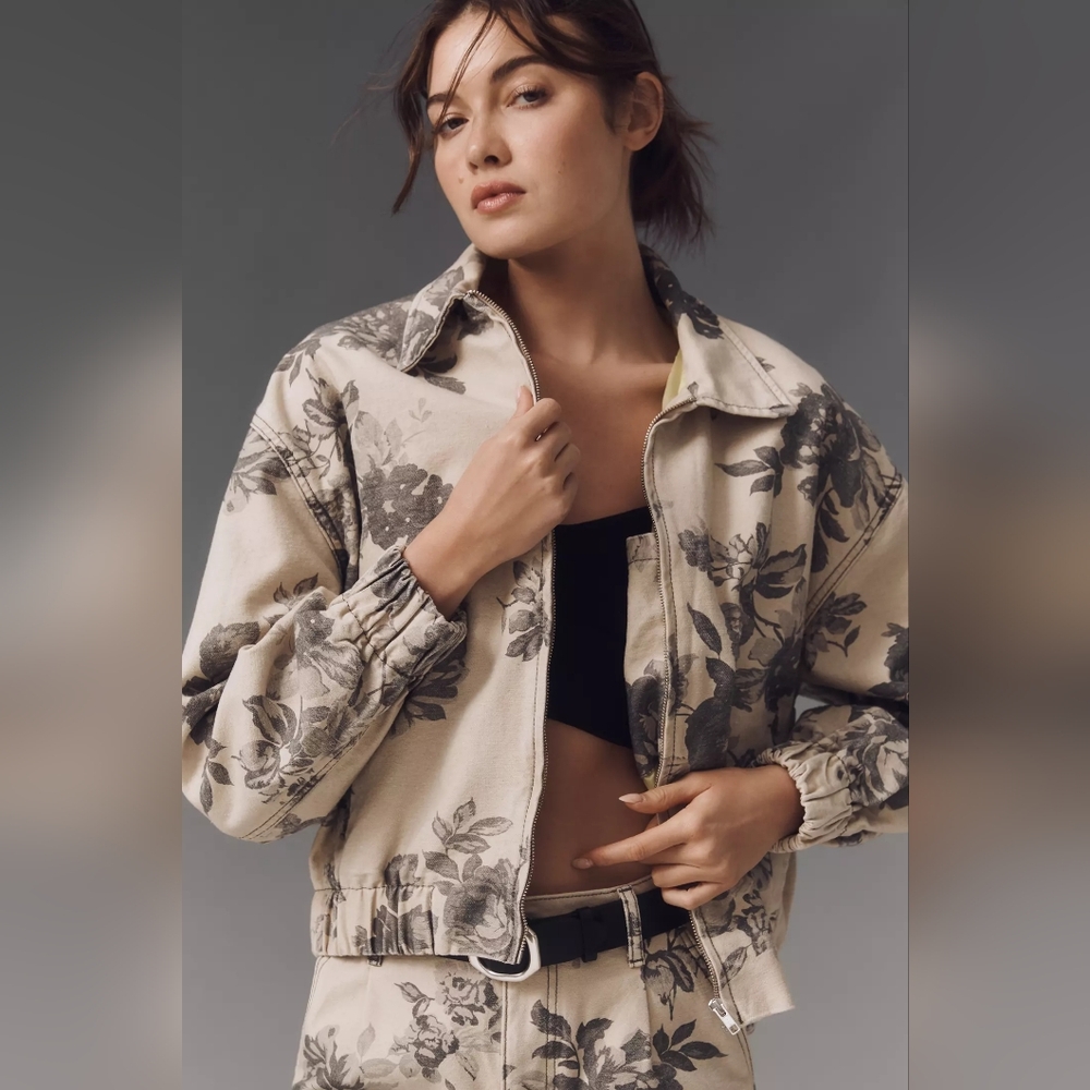Anthropologie Pilcro Floral Zip Front Jacket Size XS